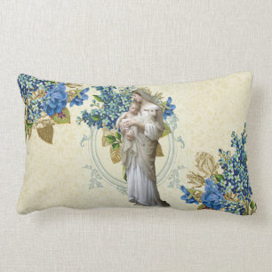 Religious Virgin Mary Baby Jesus Lamb Floral Lumbar Cushion