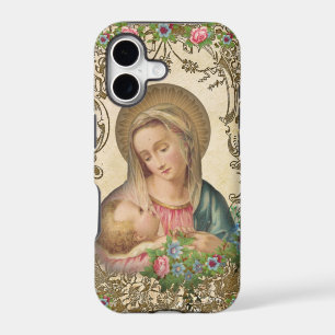 Religious Virgin Mary Baby Jesus Vintage Floral