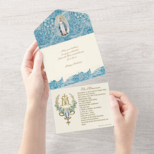 Religious Virgin Mary Blue Anniversary Vintage All In One Invitation