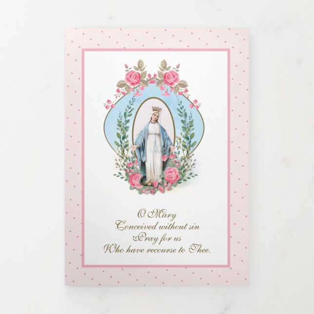 Religious Virgin Mary Catholic Prayer Floral  Tri-Fold Card (Cover)