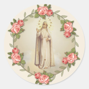 Religious Virgin Mary Fatima Pink Roses Classic Round Sticker