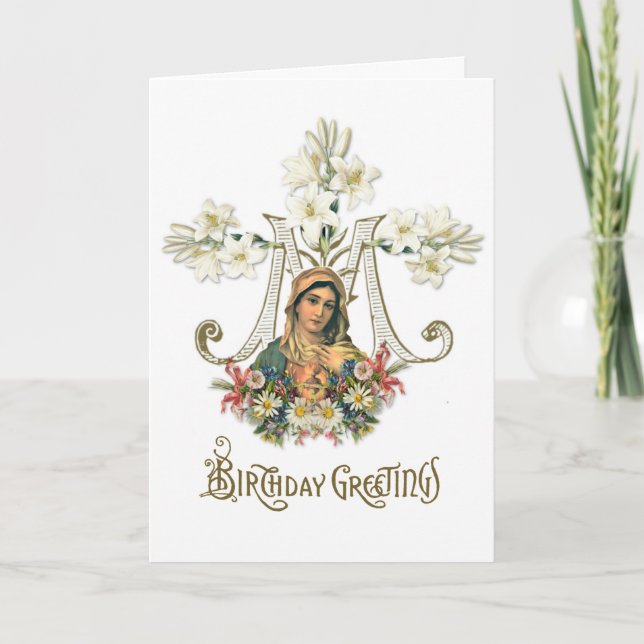 Religious Virgin Mary Floral Catholic Vintage Card (Front)