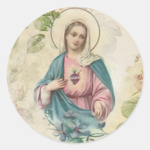 Religious Virgin Mary Immaculate Heart Vintage Classic Round Sticker