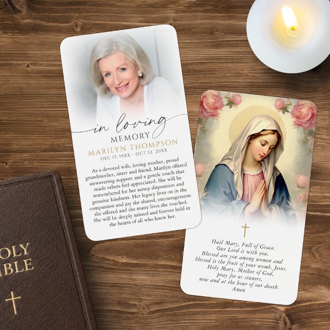 Religious Virgin Mary In Loving Memory Prayer Card (Creator Uploaded)