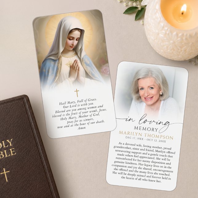 Religious Virgin Mary In Memory Cross Prayer Card (Creator Uploaded)