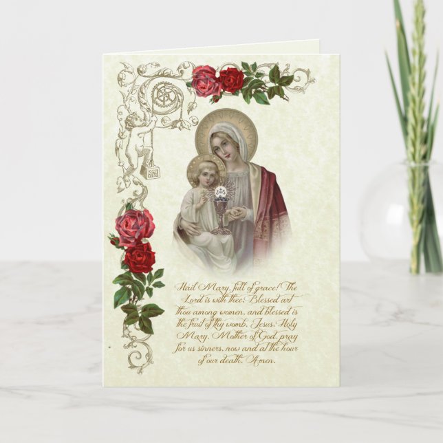 Religious Virgin Mary Jesus First Holy Communion Card (Front)