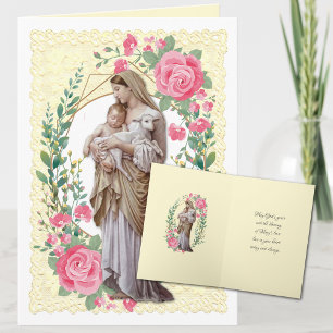 Religious Virgin Mary Jesus Pink Roses  Holiday Card