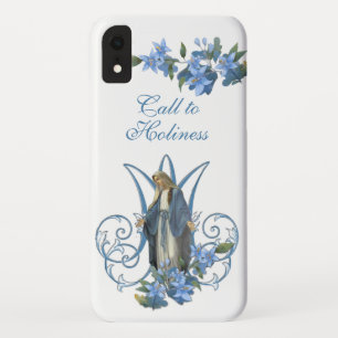 Religious Virgin Mary Marian Cross Blue Flowers  Case-Mate iPhone Case