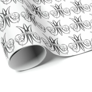 Religious Virgin Mary Marian "M" Black & White Wrapping Paper