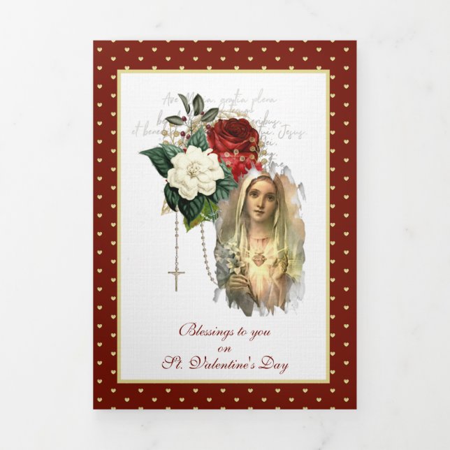 Religious Virgin Mary Rosary Prayer Valentine   Tri-Fold Card (Cover)