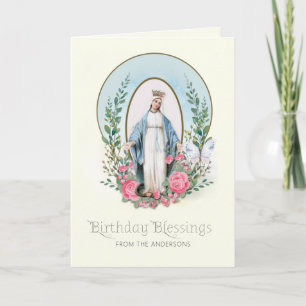 Religious Virgin Mary Roses Catholic Birthday Holiday Card