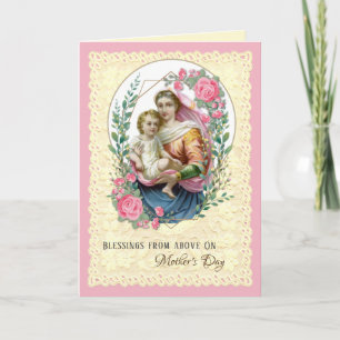 Religious Virgin Mary Roses Catholic Mothers Day Holiday Card