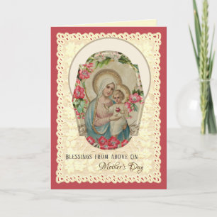 Religious Virgin Mary Roses Catholic Mothers Day Holiday Card