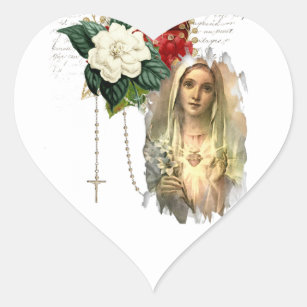 Religious Virgin Mary Roses Elegant Vintage  Heart Sticker