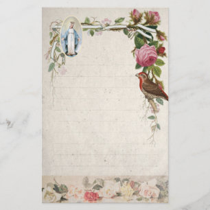 Religious Virgin Mary Vintage Catholic Floral Stationery
