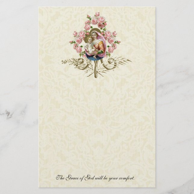 Religious Virgin Mary Vintage Catholic Roses (Front)