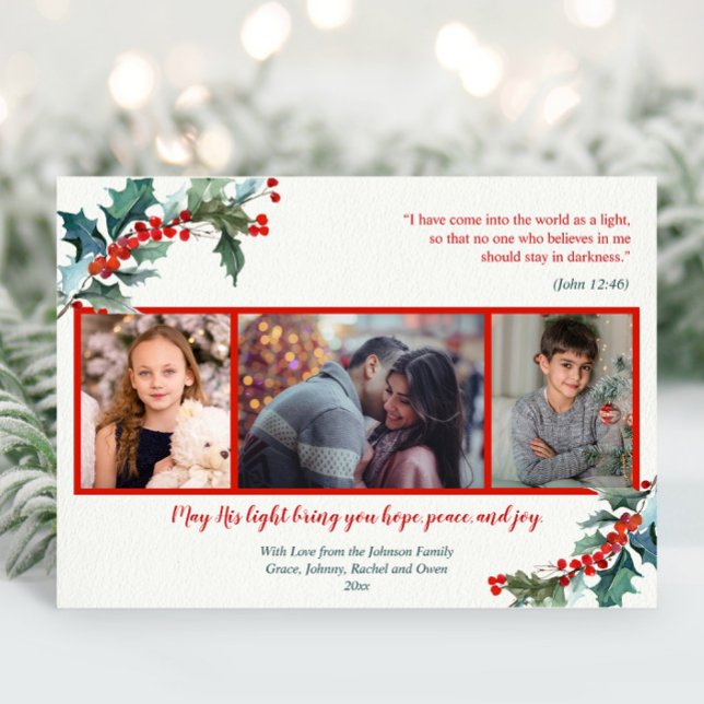 Religious watercolor holly holiday photo card (Creator Uploaded)