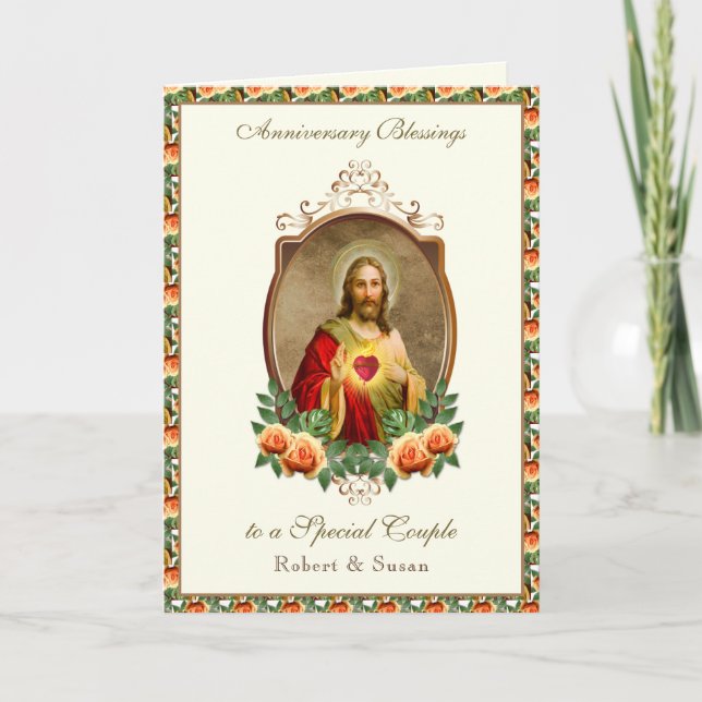 Religious Wedding Anniversary Jesus Roses Card (Front)