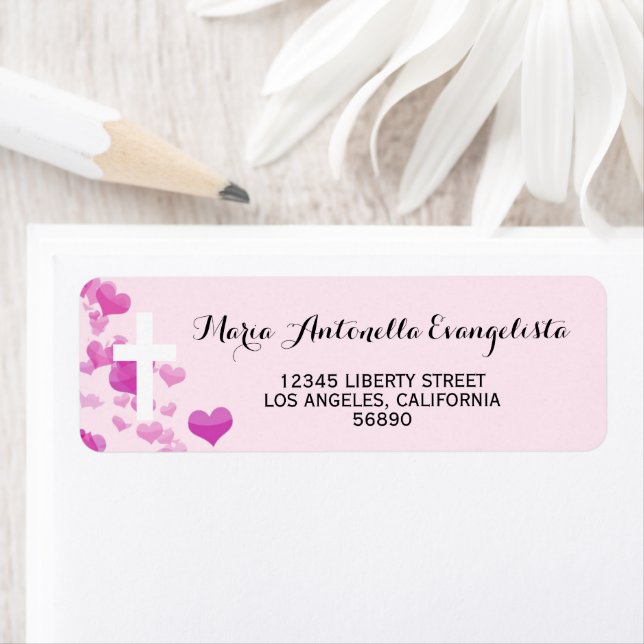 Religious White Cross Pink Hearts Elegant Mailing (Insitu)