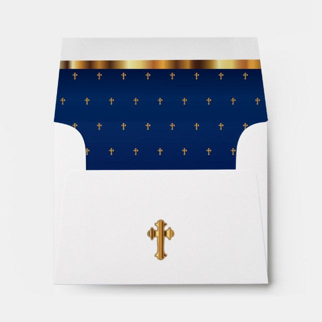 Religious White & Navy Blue  - Gold Crosses Envelopes (Back (Bottom))