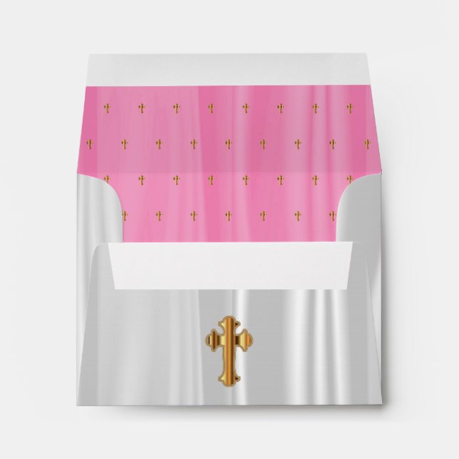 Religious White & Pink Satin with Gold Crosses Envelopes (Back (Bottom))