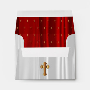 Religious White & Red Satin with Gold Crosses Envelopes