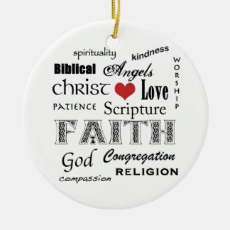 Religious Word Cloud+Blue Rippled Cross Ceramic Tree Decoration