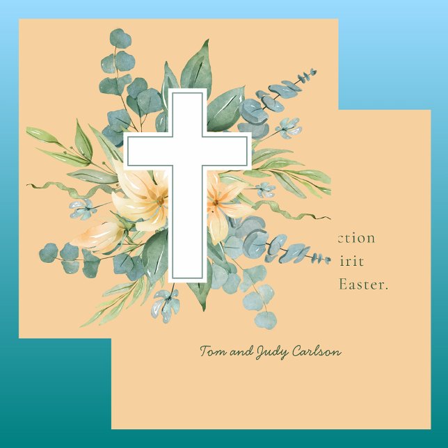 Religous Happy Easter Watercolor Floral Cross  Card (Creator Uploaded)