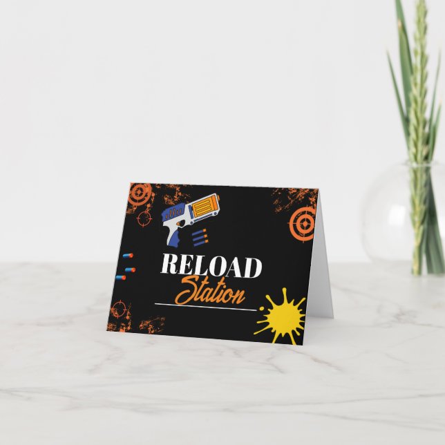 Reload Station Dart Gun Birthday Party Supplies  Thank You Card (Front)
