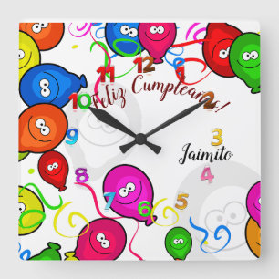 Reloj de Pared con Feliz Cumpleaños personalizado Square Wall Clock