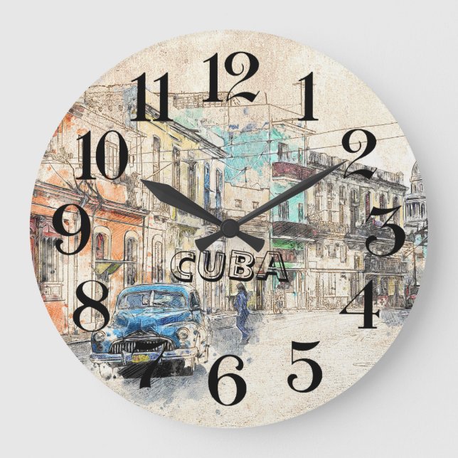 reloj de pared de La Habana, Cuba Large Clock (Front)