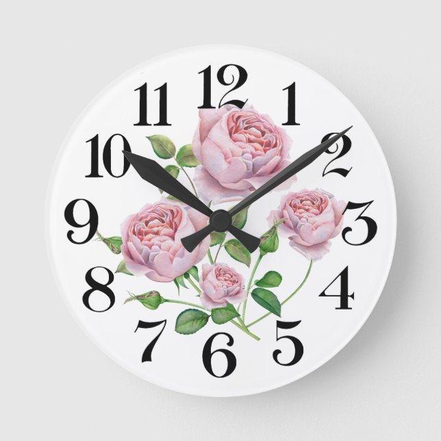reloj de pared rosas a la acuarela round clock (Front)