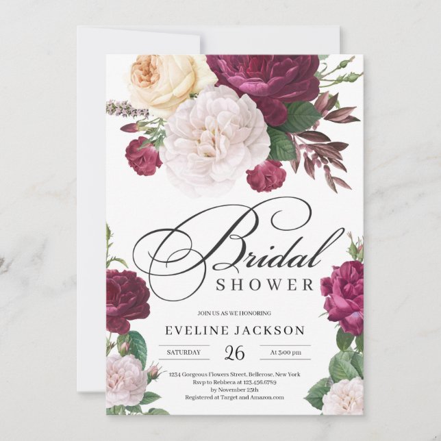 Remarkable boho red maroon burgudny bridal shower invitation (Front)