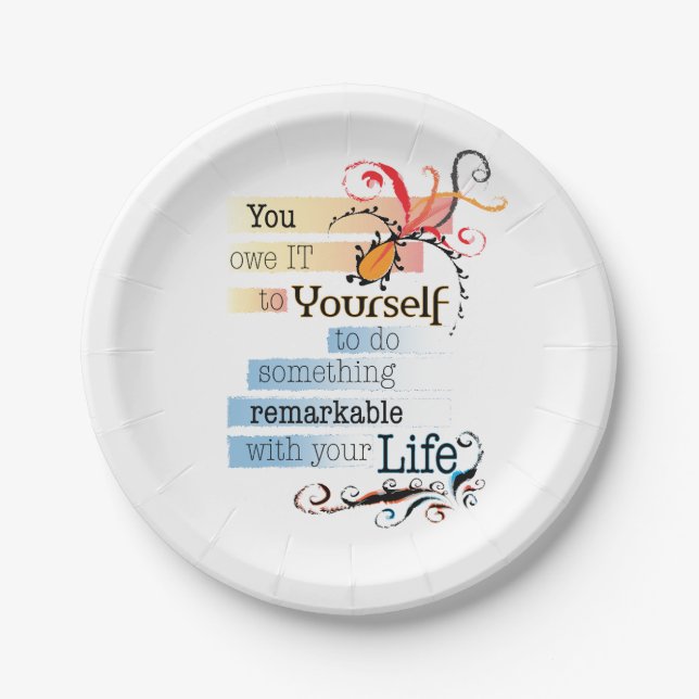 Remarkable LIFE Inspirational Illustrated quote Paper Plate (Front)