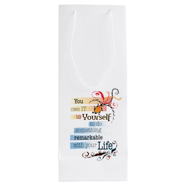 Remarkable LIFE Inspirational Illustrated quote Wine Gift Bag (Back)