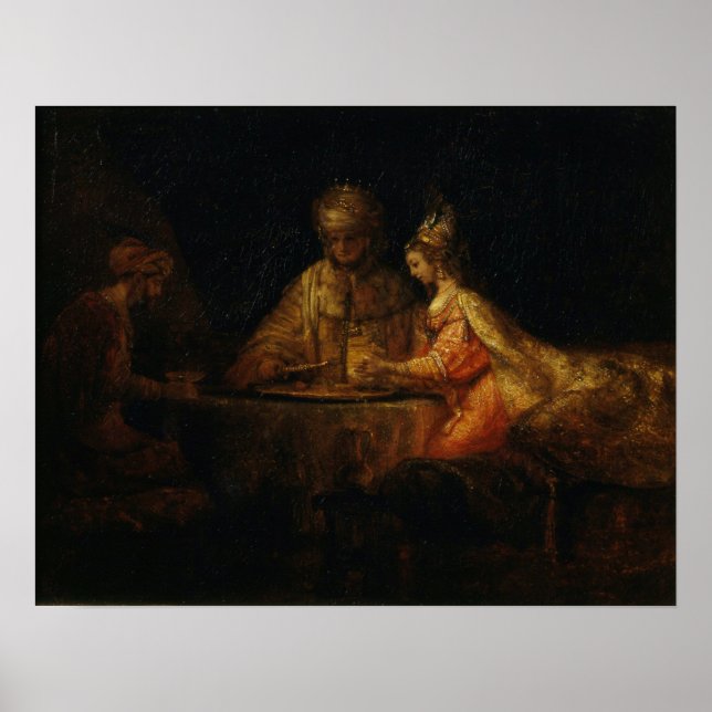 Rembrandt - Ahasuerus Haman and Esther Poster (Front)