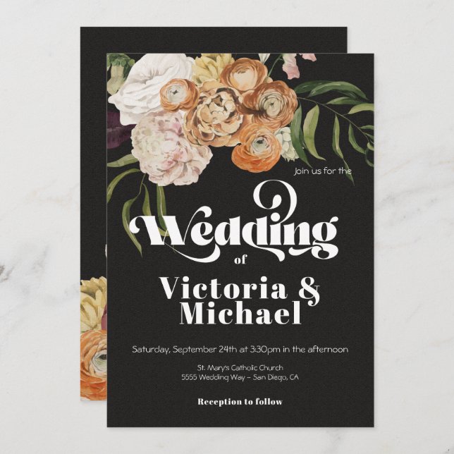 Rembrandt Autumn Fall Floral Dark & Moody Wedding Invitation (Front/Back)