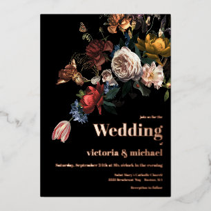 Rembrandt Dark and Moody Floral Foil Invitation
