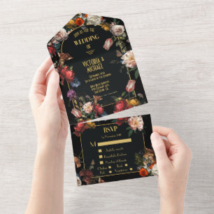 Rembrandt Dark & Moody Floral Wedding All In One Invitation
