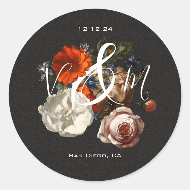 Rembrandt dark & moody monogram floral stickers (Front)