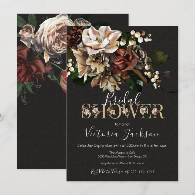 Rembrandt Floral Dark & Moody Bridal Shower Invitation (Front/Back)
