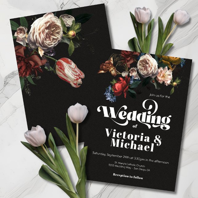 Rembrandt Floral Dark & Moody Wedding Invitation (Creator Uploaded)