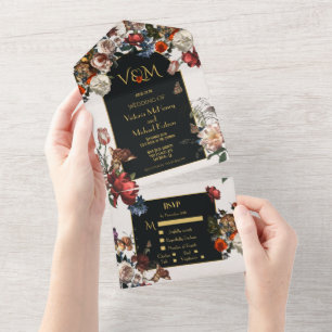 Rembrandt Moody Floral Wedding Initials All In One Invitation