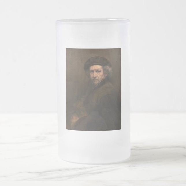 Rembrandt Self Portrait: Dutch Golden Age Painter Frosted Glass Beer Mug (Center)