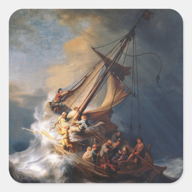 Rembrandt Storm Sea of Galilee Painting Square Sticker (Front)