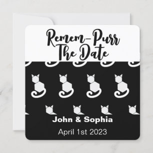 Remem-Purr Funny Modern Black and White Cat QR  Sa Save The Date