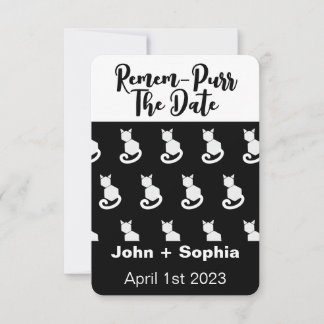 Remem-Purr Funny Modern Black and White Cat  Save  Save The Date