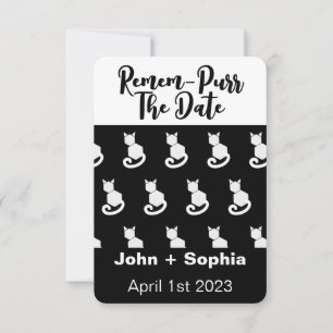 Remem-Purr Funny Modern Black and White Cat Save The Date
