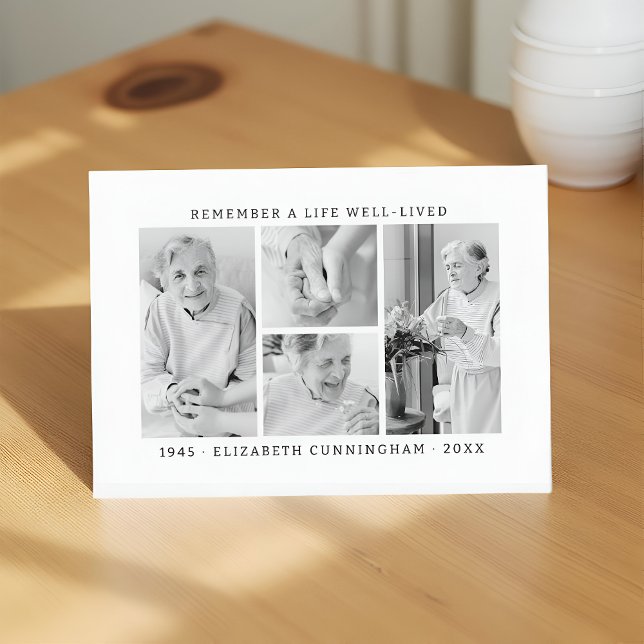 Remember A Life Modern Simple 4 Photo Collage Business Card (Creator Uploaded)