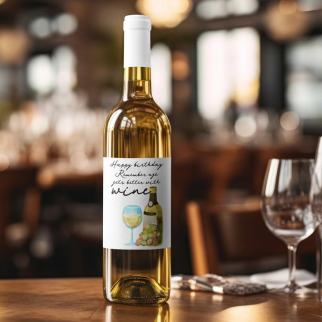 Remember Age Gets Better With Wine Happy Birthday Label (Remember Age Gets Better With Wine Happy Birthday bottle label from Ricaso. Ideal for gifting wine
)